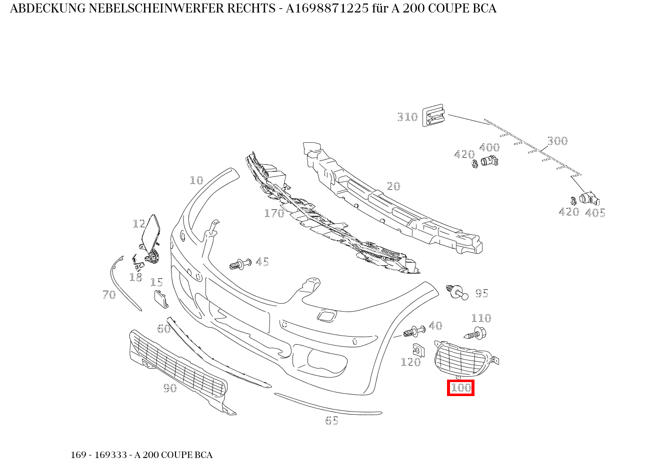 Abdeckung NEBELSCHEINWERFER RECHTS A 200 COUPE BCA 169 Abdeckung NEBELSCHEINWERFER RECHTS A 200 COUPE BCA 169