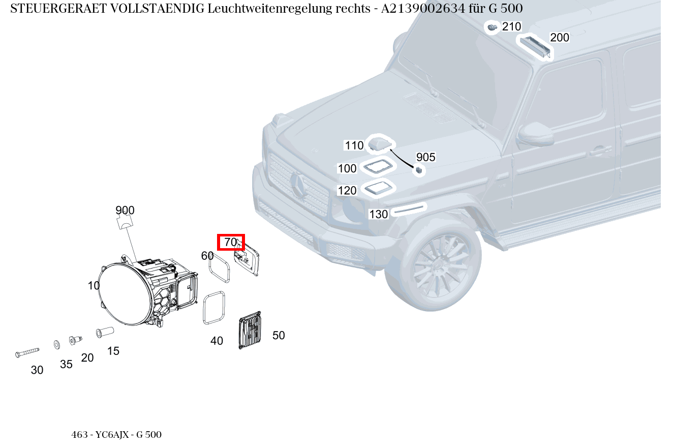 Steuergerät vollständig Leuchtweitenregelung rechts G 500 463 Steuergerät vollständig Leuchtweitenregelung rechts G 500 463