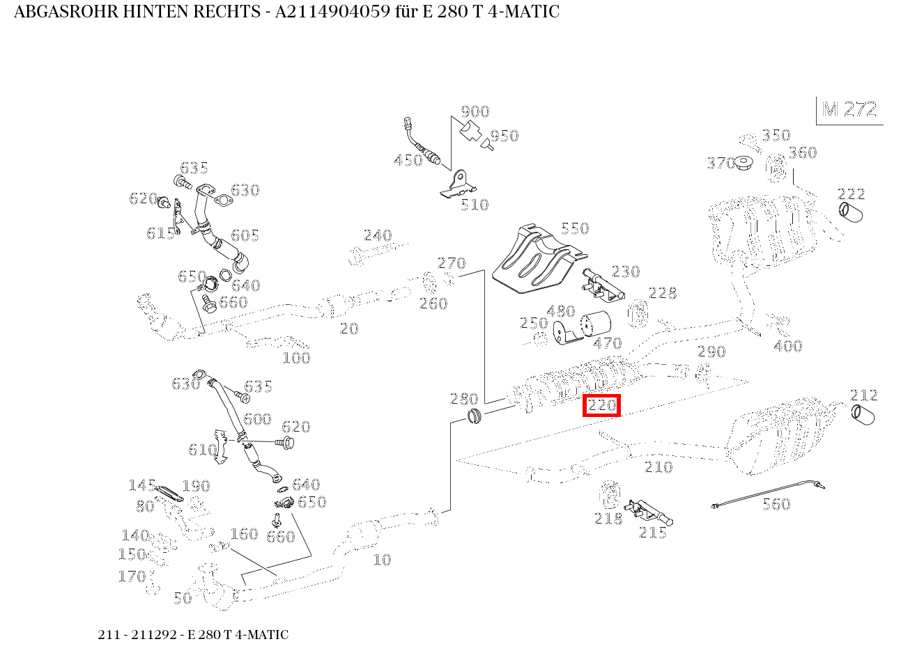 Abgasrohr HINTEN RECHTS E 280 T 4-MATIC 211 Abgasrohr HINTEN RECHTS E 280 T 4-MATIC 211