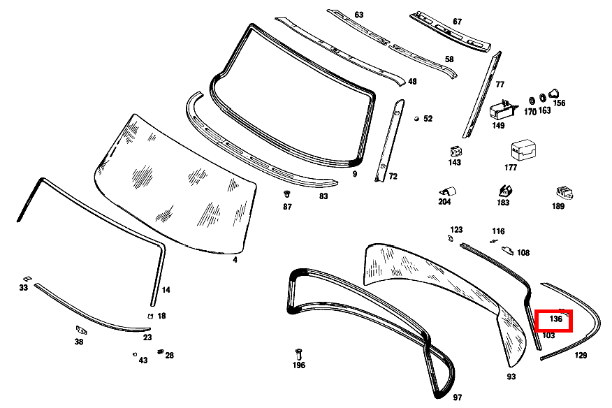 DREHBEFEST.-STECKKLAMMER ZIERSTAB UNTEN AN DACH 280 SEL 4.5 108 DREHBEFEST.-STECKKLAMMER ZIERSTAB UNTEN AN DACH 280 SEL 4.5 108