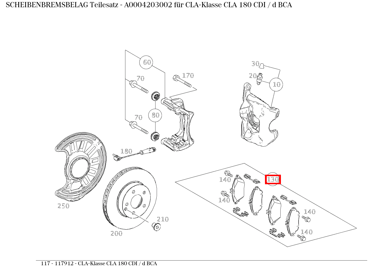 Scheibenbremsbelag Teilesatz CLA-Klasse CLA 180 CDI / d BCA 117