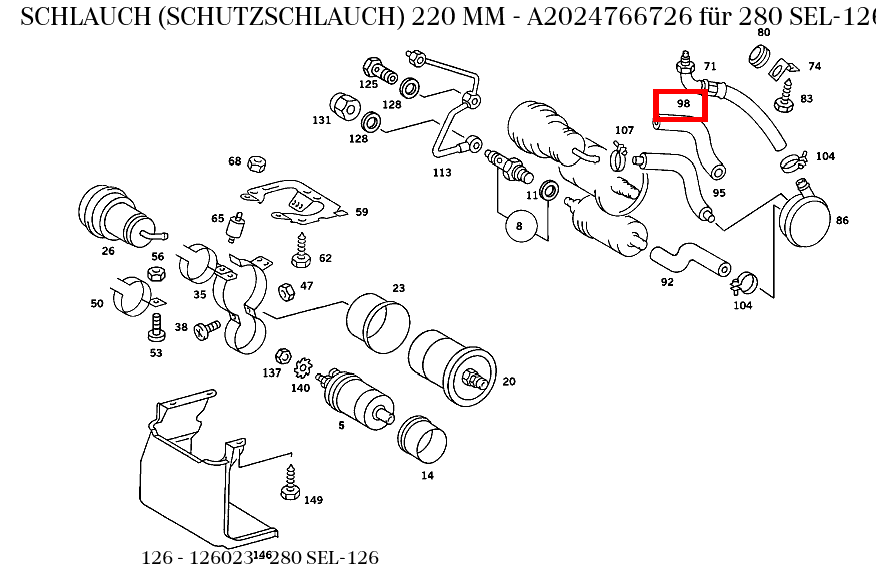 Schlauch ENTLUEFTUNGSSTUTZEN AN ENTLUEFTUNGSLEITUNG 210 MM für SE 