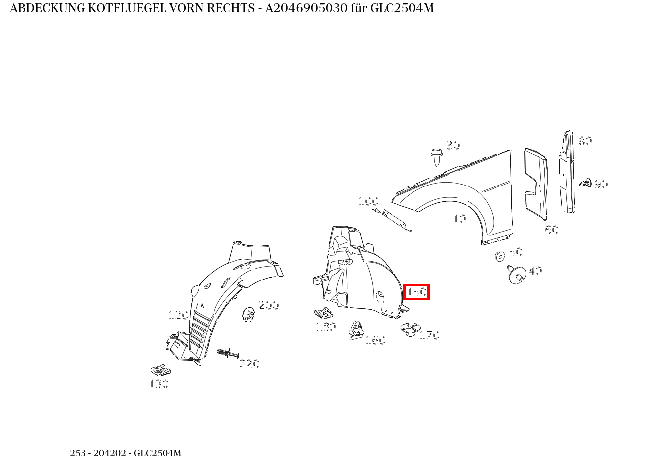 Abdeckung KOTFLUEGEL VORN RECHTS GLC2504M 253 Abdeckung KOTFLUEGEL VORN RECHTS GLC2504M 253