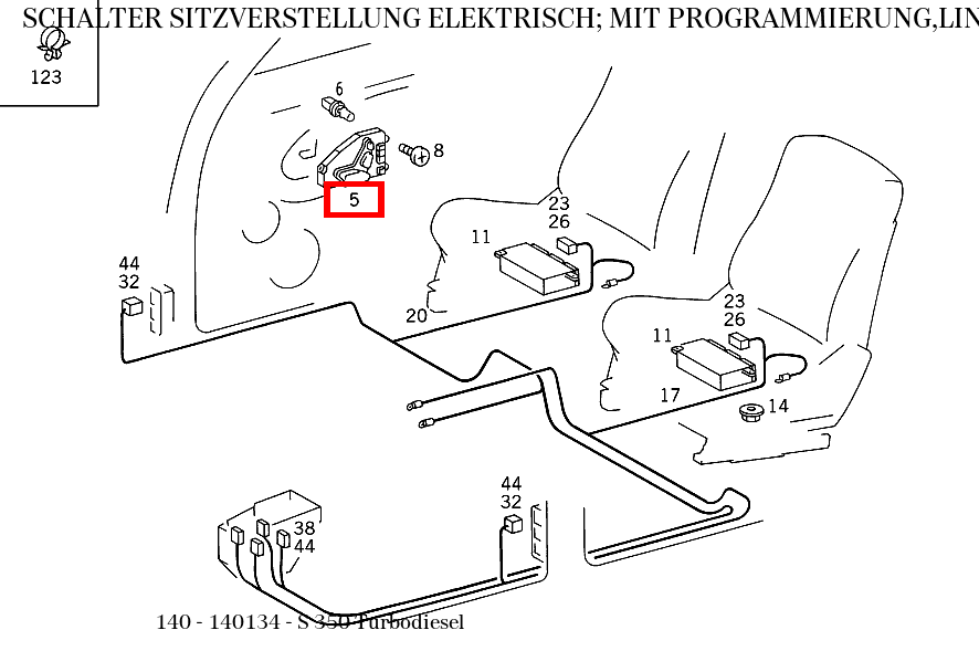 Schalter SITZVERSTELLUNG ELEKTRISCH; MIT PROGRAMMIERUNG,LINKS S 350 Turbodiesel 140
