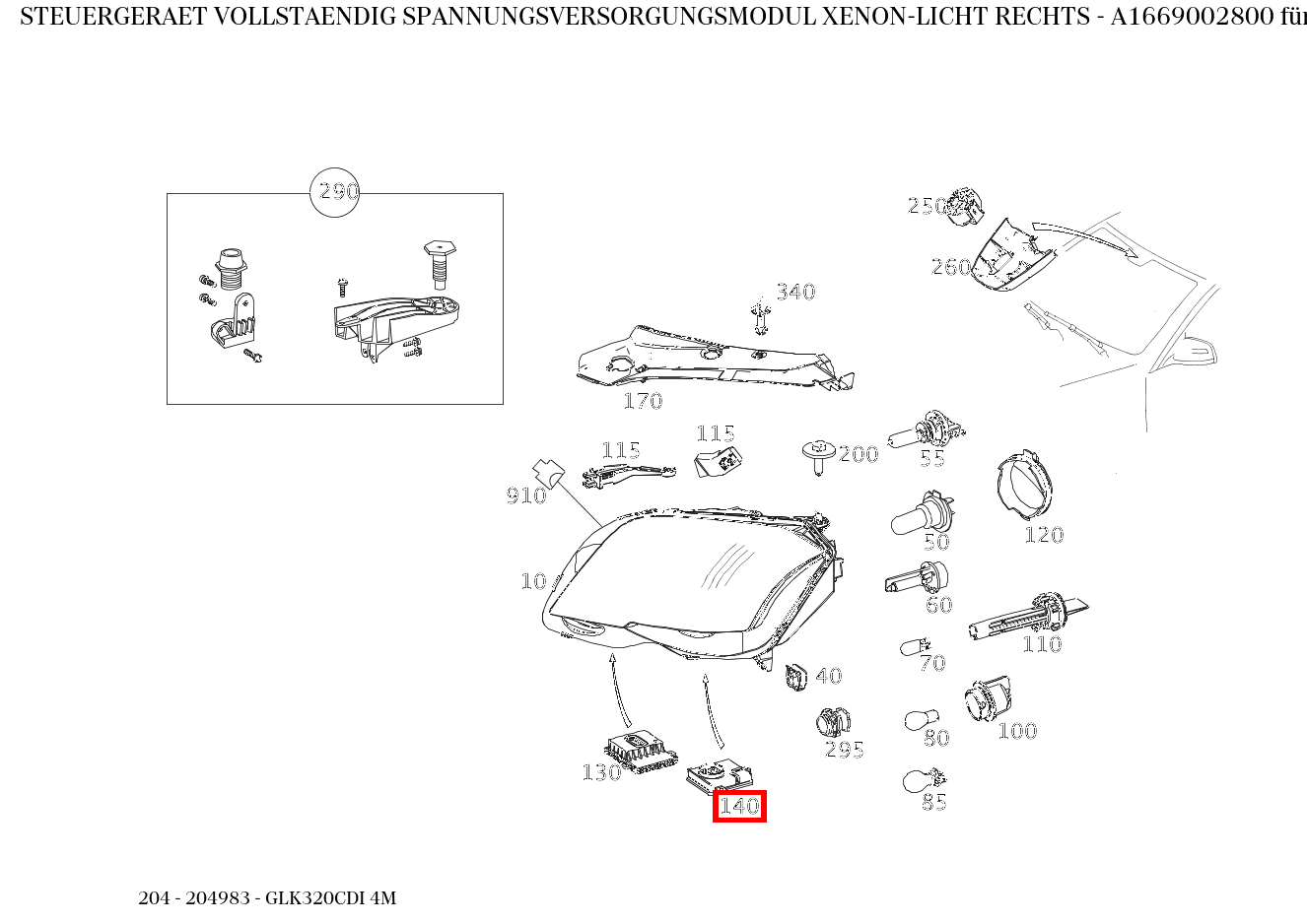 Steuergerät vollständig SPANNUNGSVERSORGUNGSMODUL XENON-LICHT RECHTS GLK320CDI 4M 204