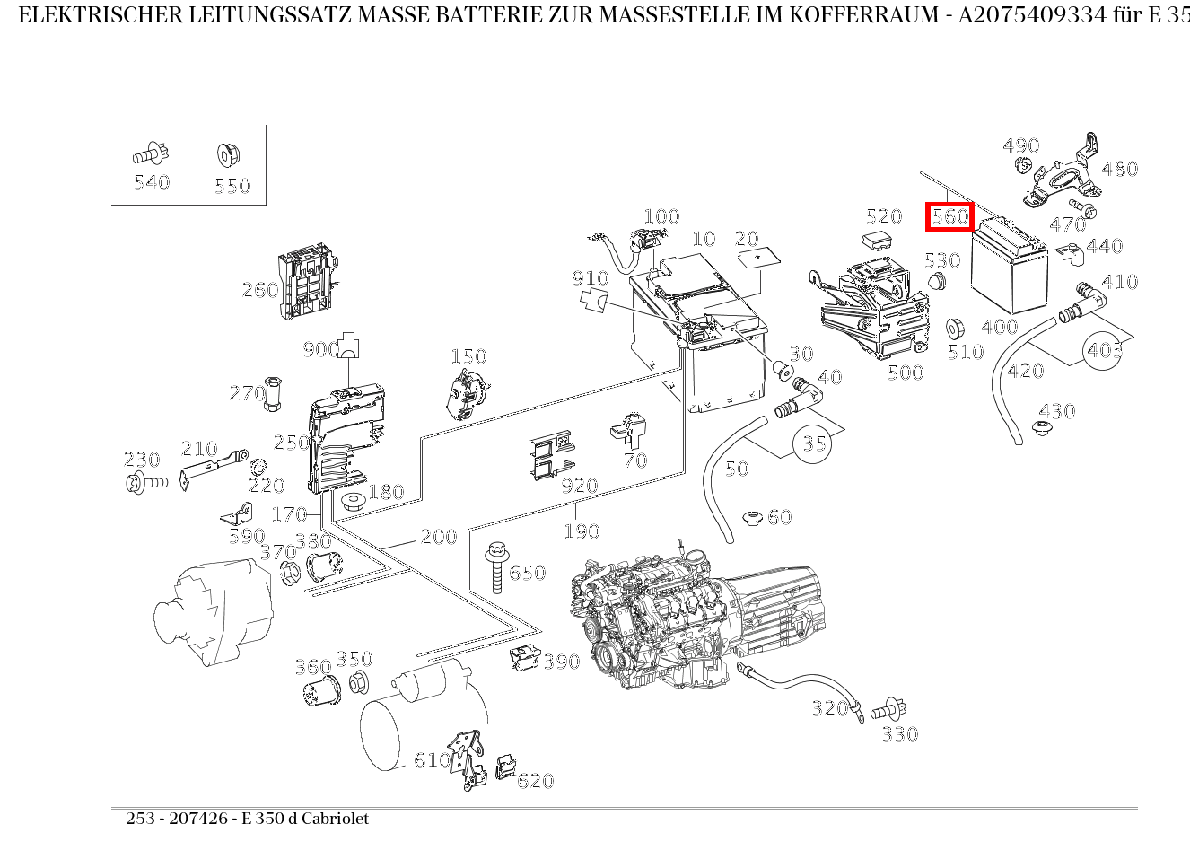 Elektrischer Leitungssatz MASSE BATTERIE ZUR MASSESTELLE IM KOFFERRAUM E 350 d Cabriolet 253