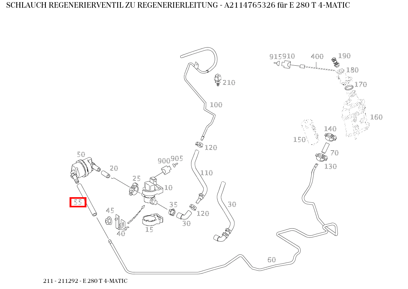 Schlauch REGENERIERVENTIL ZU REGENERIERLEITUNG E 280 T 4-MATIC 211