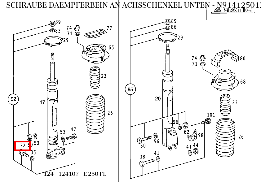 Schraube DAEMPFERBEIN AN ACHSSCHENKEL UNTEN E 250 FL 124 Schraube DAEMPFERBEIN AN ACHSSCHENKEL UNTEN E 250 FL 124