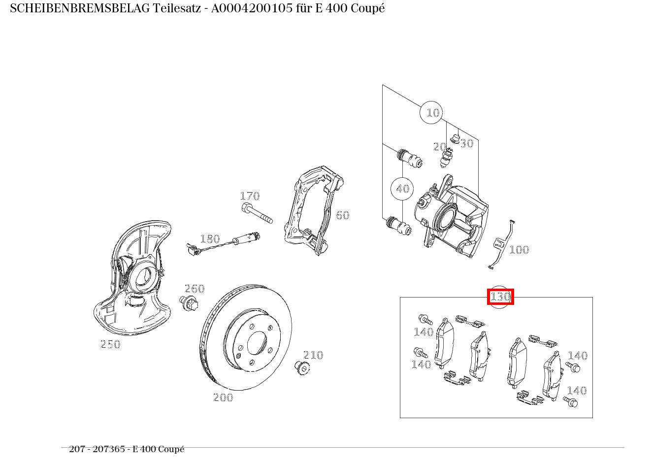 Scheibenbremsbelag Teilesatz E 400 Coupé 207 Scheibenbremsbelag Teilesatz E 400 Coupé 207