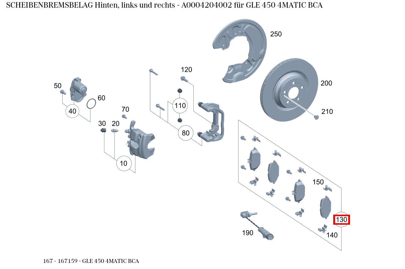 Scheibenbremsbelag Hinten, links und rechts GLE 450 4MATIC BCA 167 Scheibenbremsbelag Hinten, links und rechts GLE 450 4MATIC BCA 167