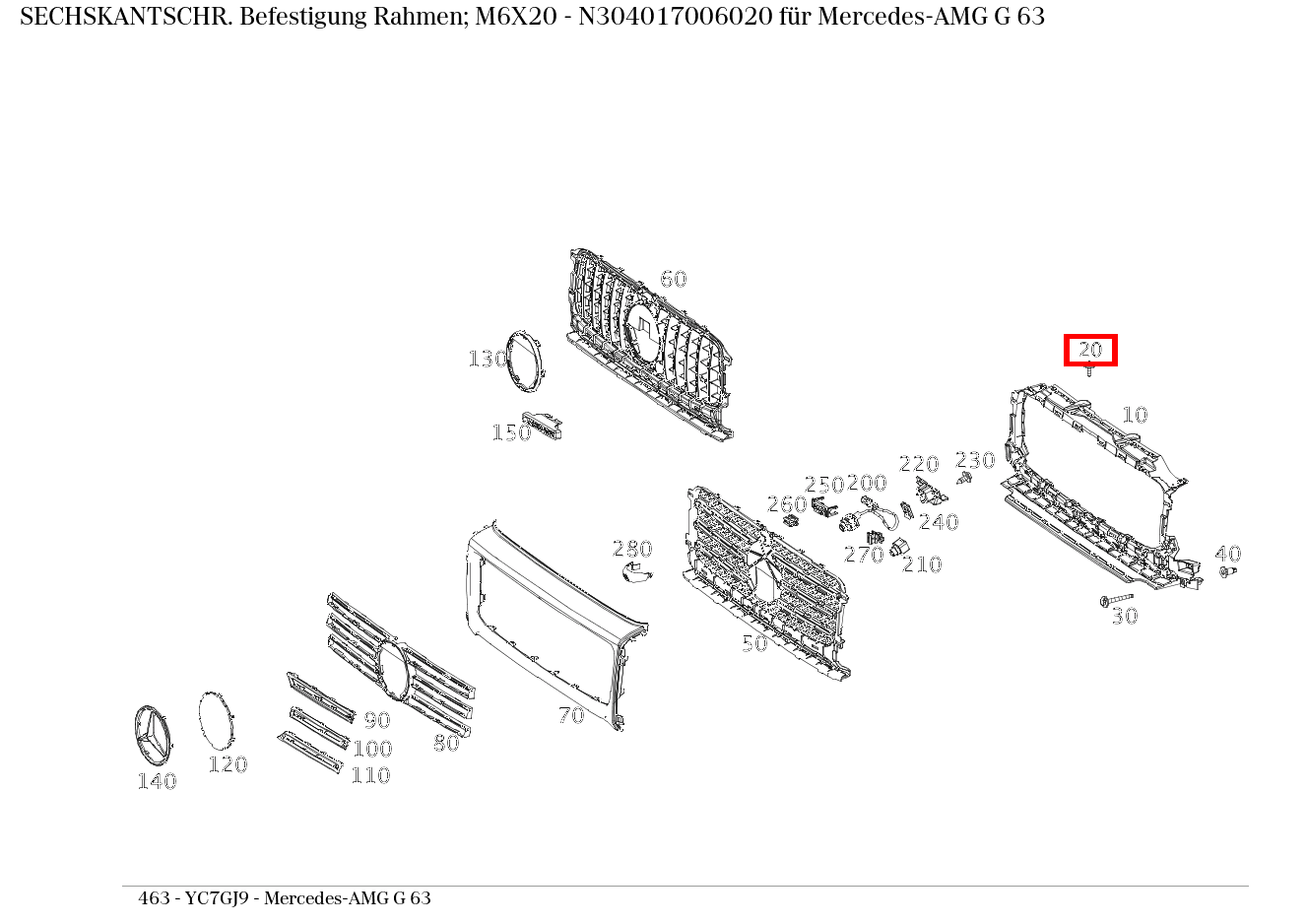 Sechskantschraube Befestigung Rahmen; M6X20 Mercedes-AMG G 63 463
