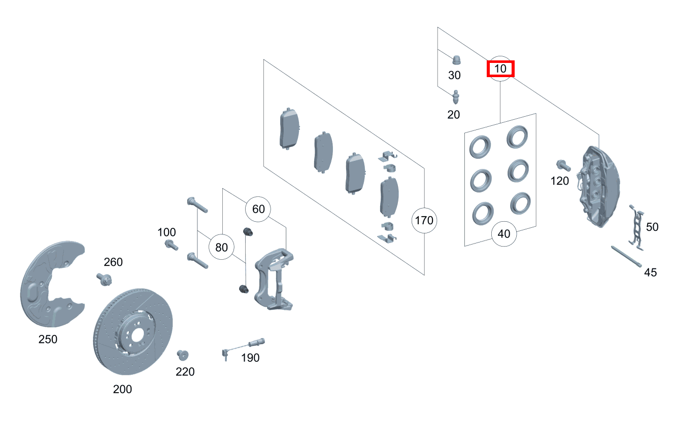 Kolbengehäuse Teilesatz, Befestigung Bremssattel rechts GLE 400 d 4MATIC 247