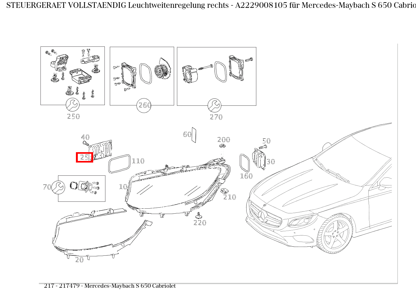 Steuergerät vollständig Leuchtweitenregelung rechts Mercedes-Maybach S 650 Cabriolet 217