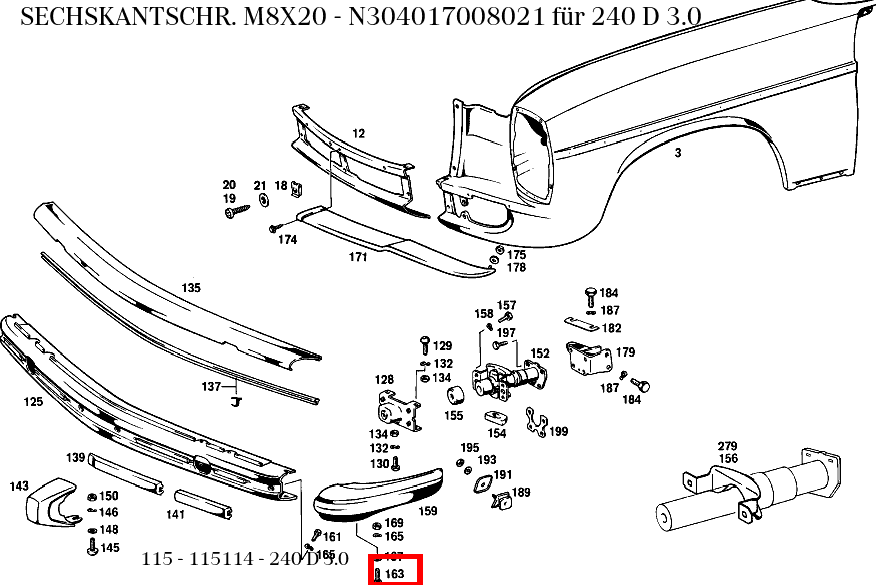 Sechskantschraube M8X20 240 D 3.0 115