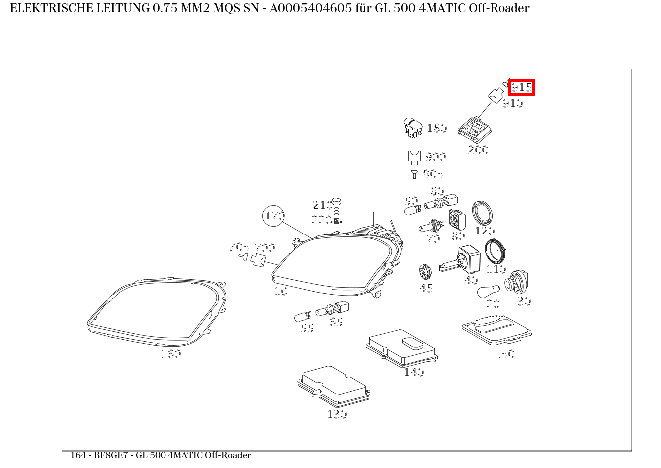 Elektrische Leitung 0.75 MM2 MQS SN GL 500 4MATIC Off-Roader 164 Elektrische Leitung 0.75 MM2 MQS SN GL 500 4MATIC Off-Roader 164