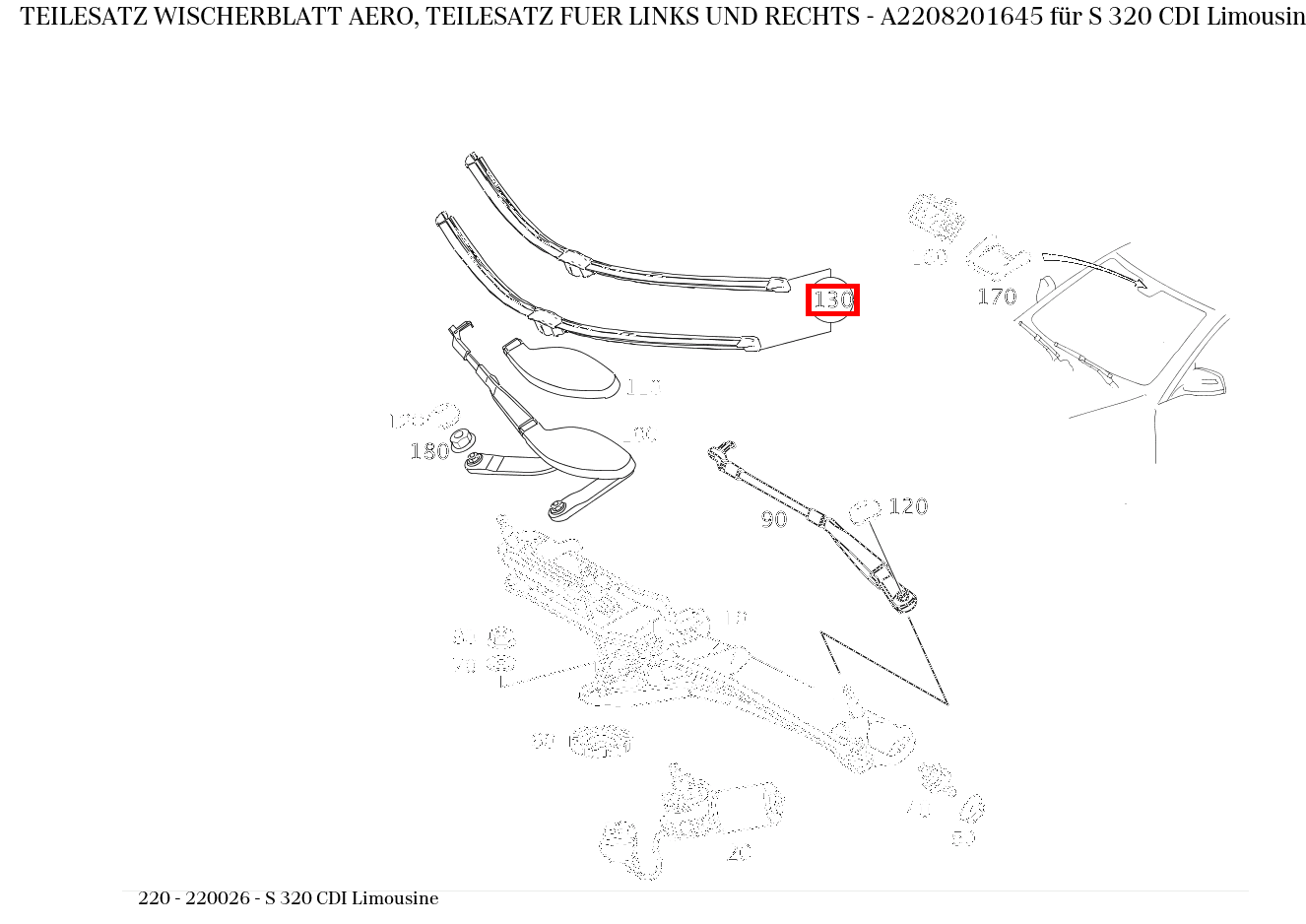 Teilesatz Wischerblatt AERO, TEILESATZ FUER LINKS UND RECHTS S 320 CDI Limousine 220