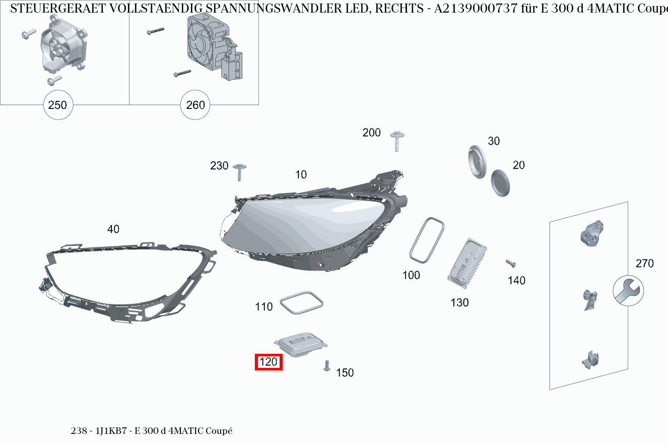 Steuergerät vollständig SPANNUNGSWANDLER LED, RECHTS E 300 d 4MATIC Coupé 238 Steuergerät vollständig SPANNUNGSWANDLER LED, RECHTS E 300 d 4MATIC Coupé 238