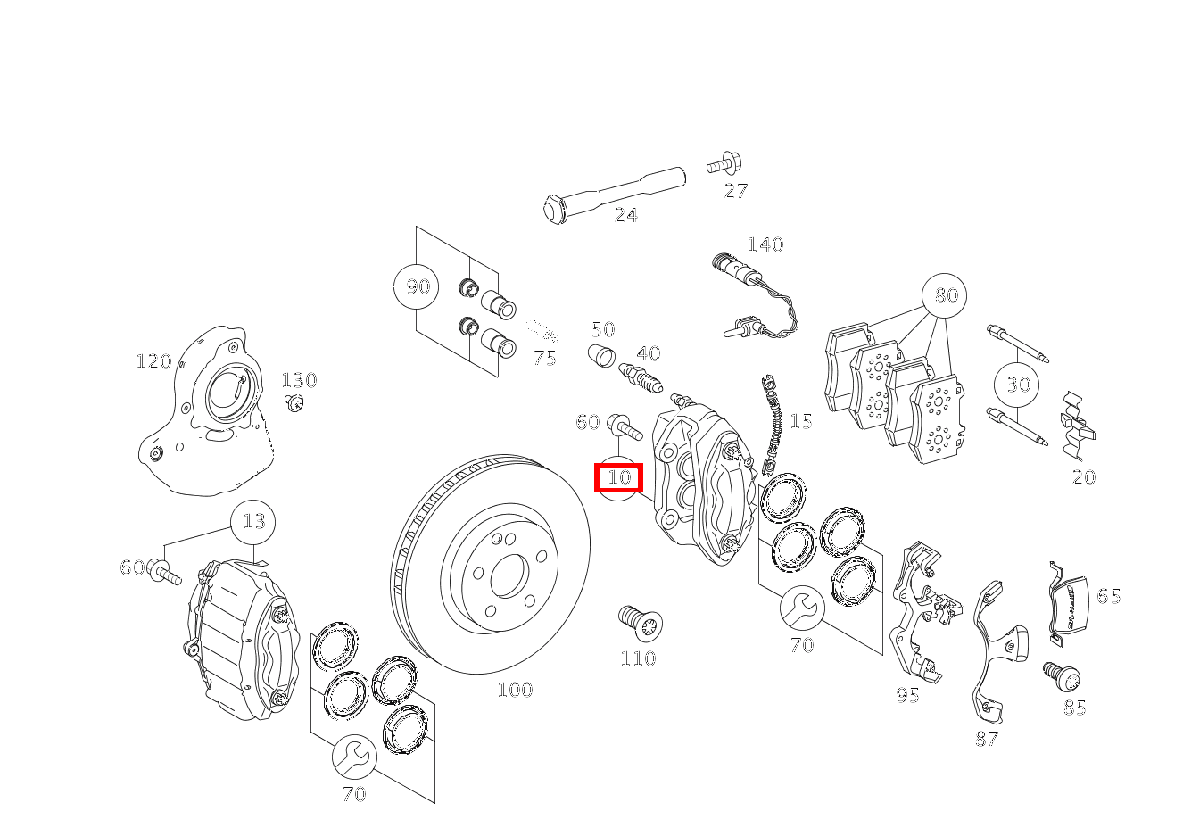 Teilesatz Bremssattel LINKS, OHNE BELAG S500L/S550L 4MATIC 221
