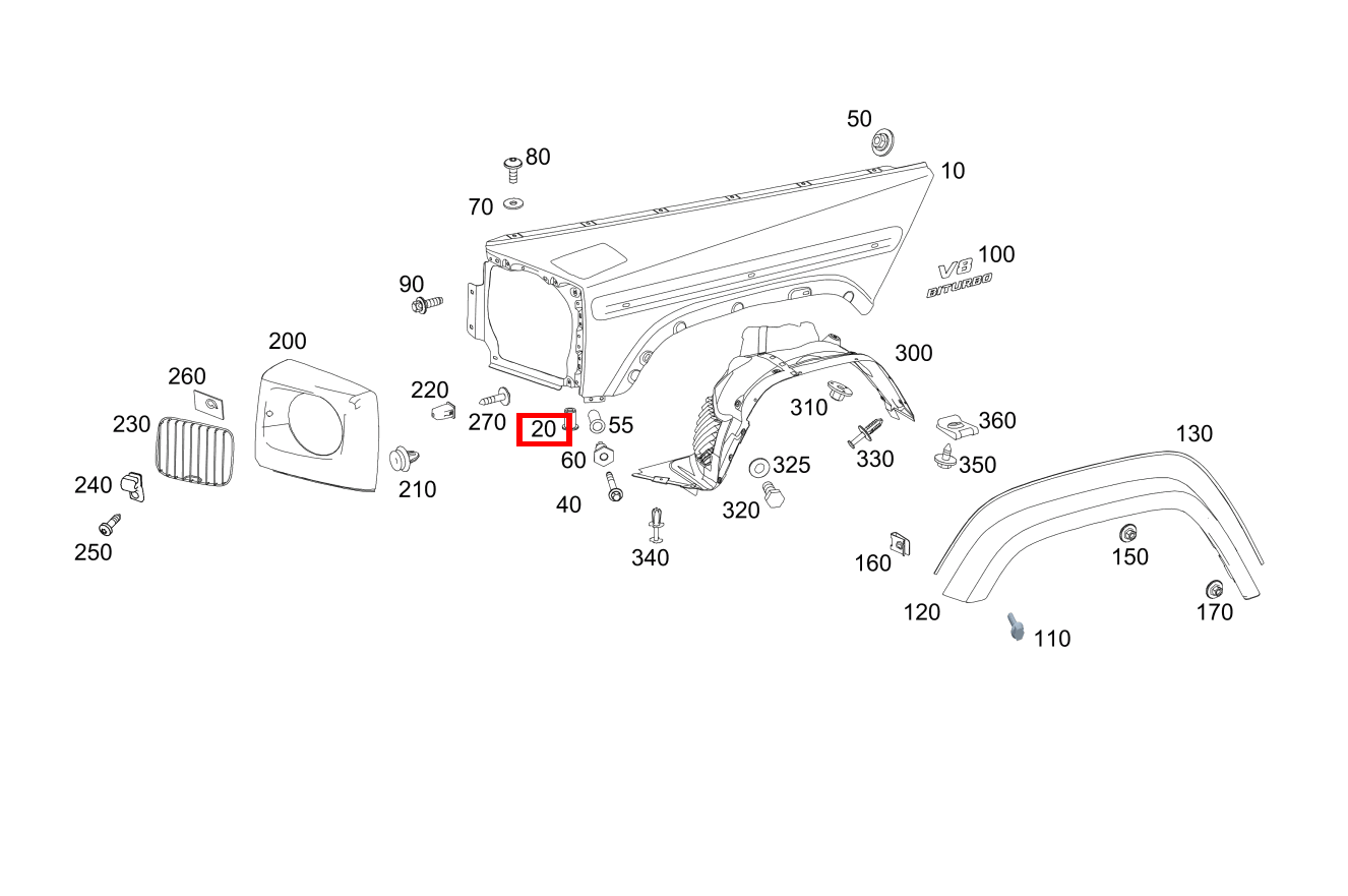 Nietmutter Kotflügel rechts; M6X14.5 Mercedes-AMG G 63 463 Nietmutter Kotflügel rechts; M6X14.5 Mercedes-AMG G 63 463