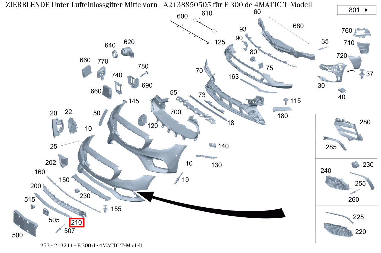 Zierblende Unter Lufteinlassgitter Mitte vorn E 300 de 4MATIC T-Modell 253 Zierblende Unter Lufteinlassgitter Mitte vorn E 300 de 4MATIC T-Modell 253