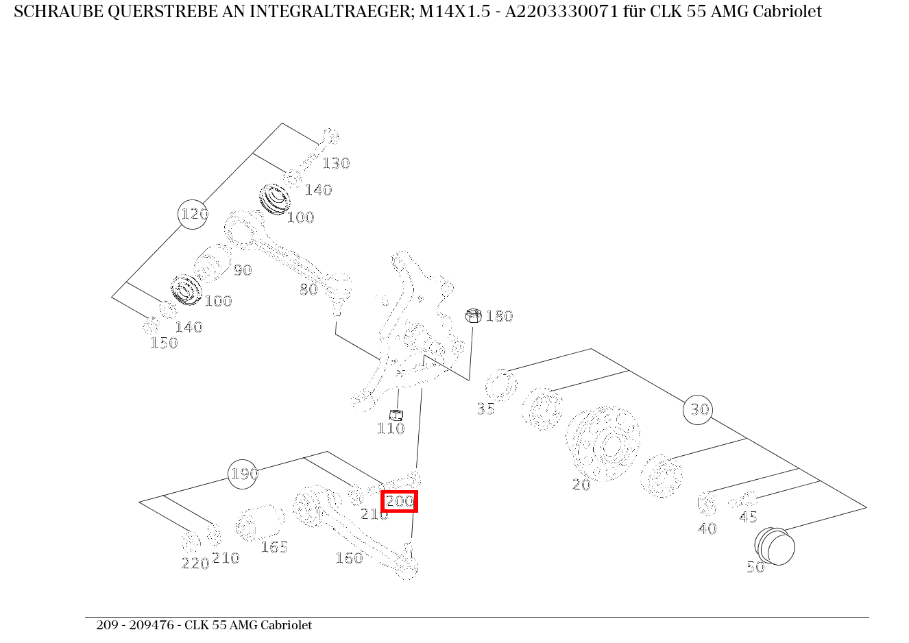 Schraube QUERSTREBE AN INTEGRALTRAEGER; M14X1.5 CLK 55 AMG Cabriolet 209 Schraube QUERSTREBE AN INTEGRALTRAEGER; M14X1.5 CLK 55 AMG Cabriolet 209