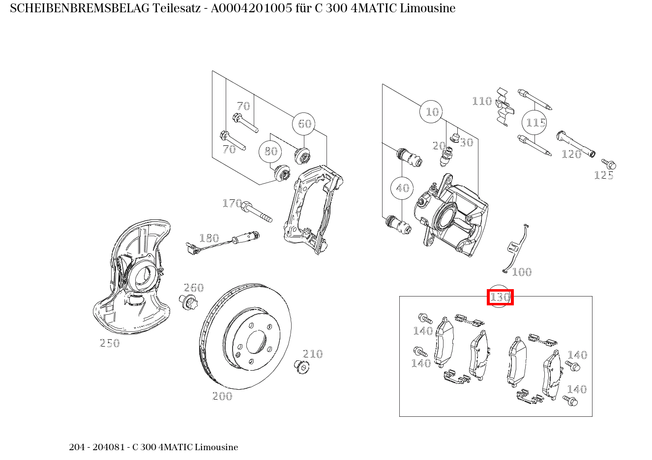 Scheibenbremsbelag Teilesatz C 300 4MATIC Limousine 204 Scheibenbremsbelag Teilesatz C 300 4MATIC Limousine 204