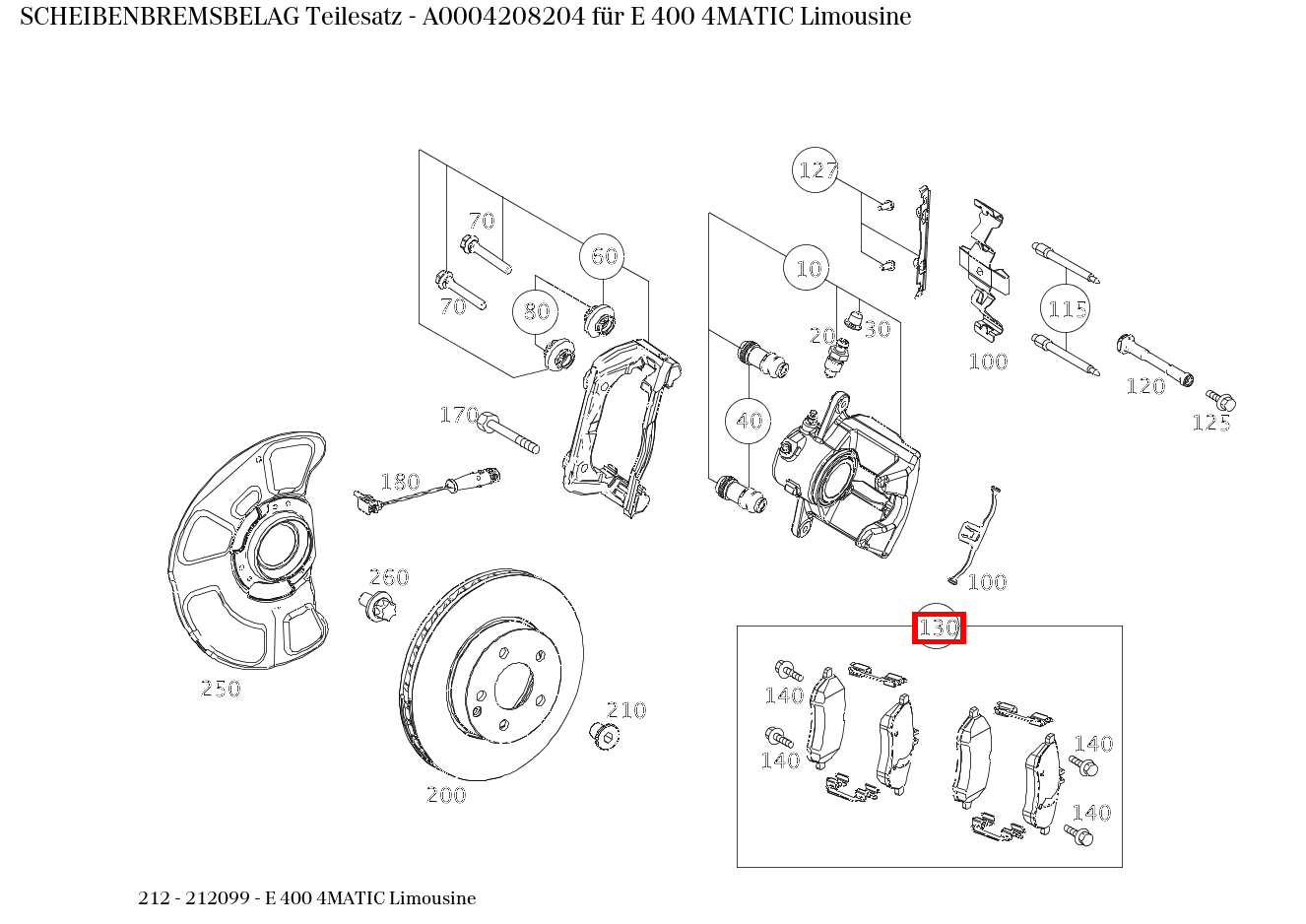 Scheibenbremsbelag Teilesatz E 400 4MATIC Limousine 212