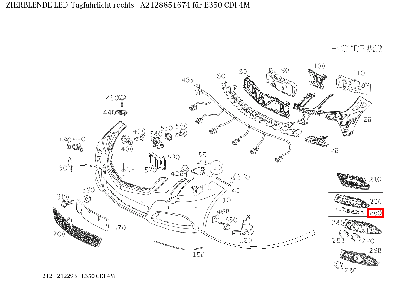 Zierblende LED-Tagfahrlicht rechts E350 CDI 4M 212 Zierblende LED-Tagfahrlicht rechts E350 CDI 4M 212