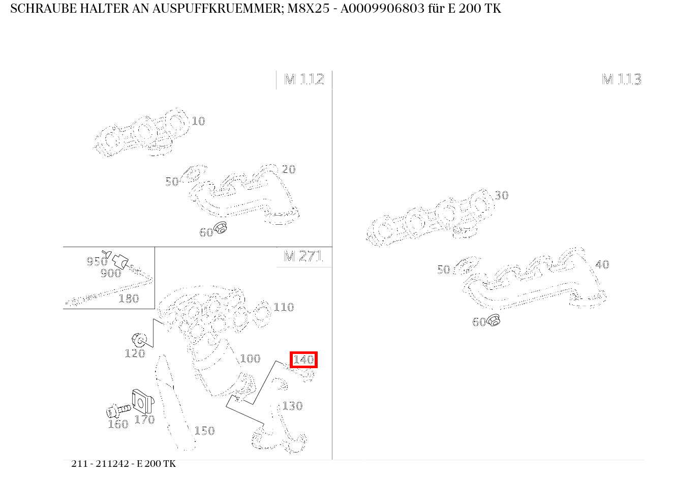 Schraube HALTER AN AUSPUFFKRUEMMER; M8X25 E 200 TK 211