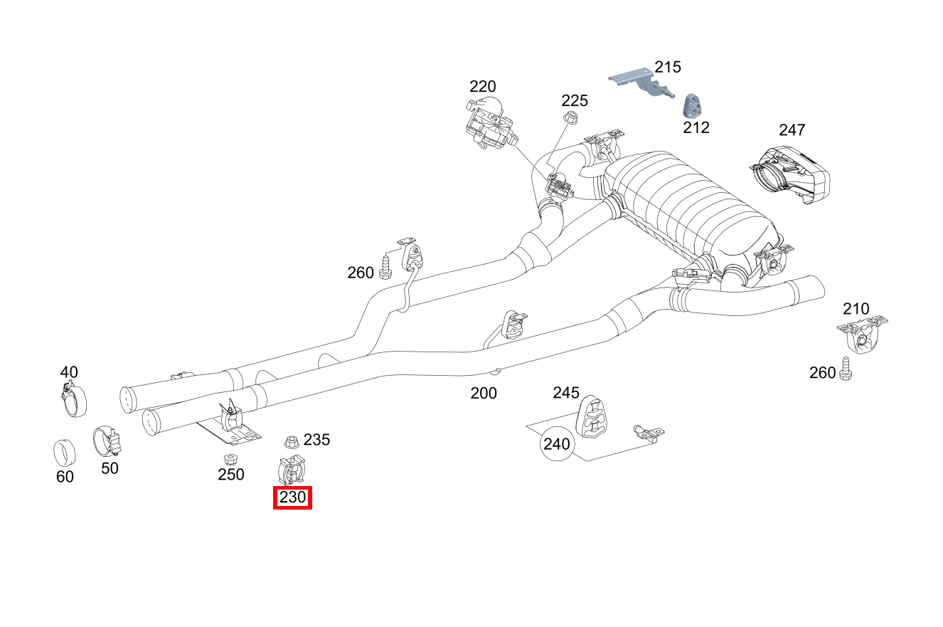 AUFHAENGUNG ABGASLEITUNG NACHSCHALLDAEMPFER LINKS UND RECHTS, VORNE Mercedes-AMG GT Roadster 190