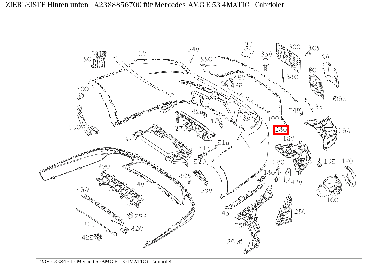 Zierleiste Hinten unten Mercedes-AMG E 53 4MATIC+ Cabriolet 238 Zierleiste Hinten unten Mercedes-AMG E 53 4MATIC+ Cabriolet 238