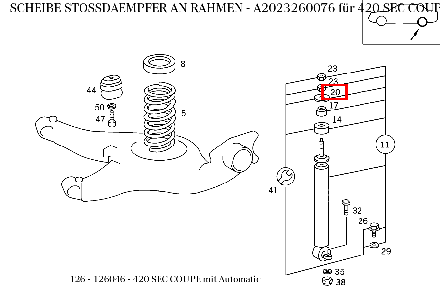 Scheibe STOSSDAEMPFER AN RAHMEN 420 SEC COUPE mit Automatic 126