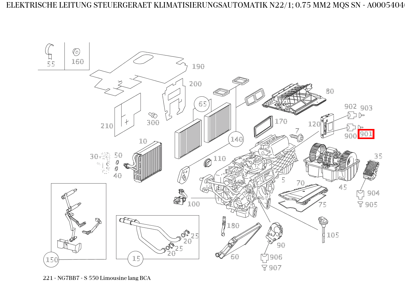 Elektrische Leitung STEUERGERAET KLIMATISIERUNGSAUTOMATIK N22/1; 0.75 MM2 MQS SN S 550 Limousine lang BCA 221 Elektrische Leitung STEUERGERAET KLIMATISIERUNGSAUTOMATIK N22/1; 0.75 MM2 MQS SN S 550 Limousine lang BCA 221