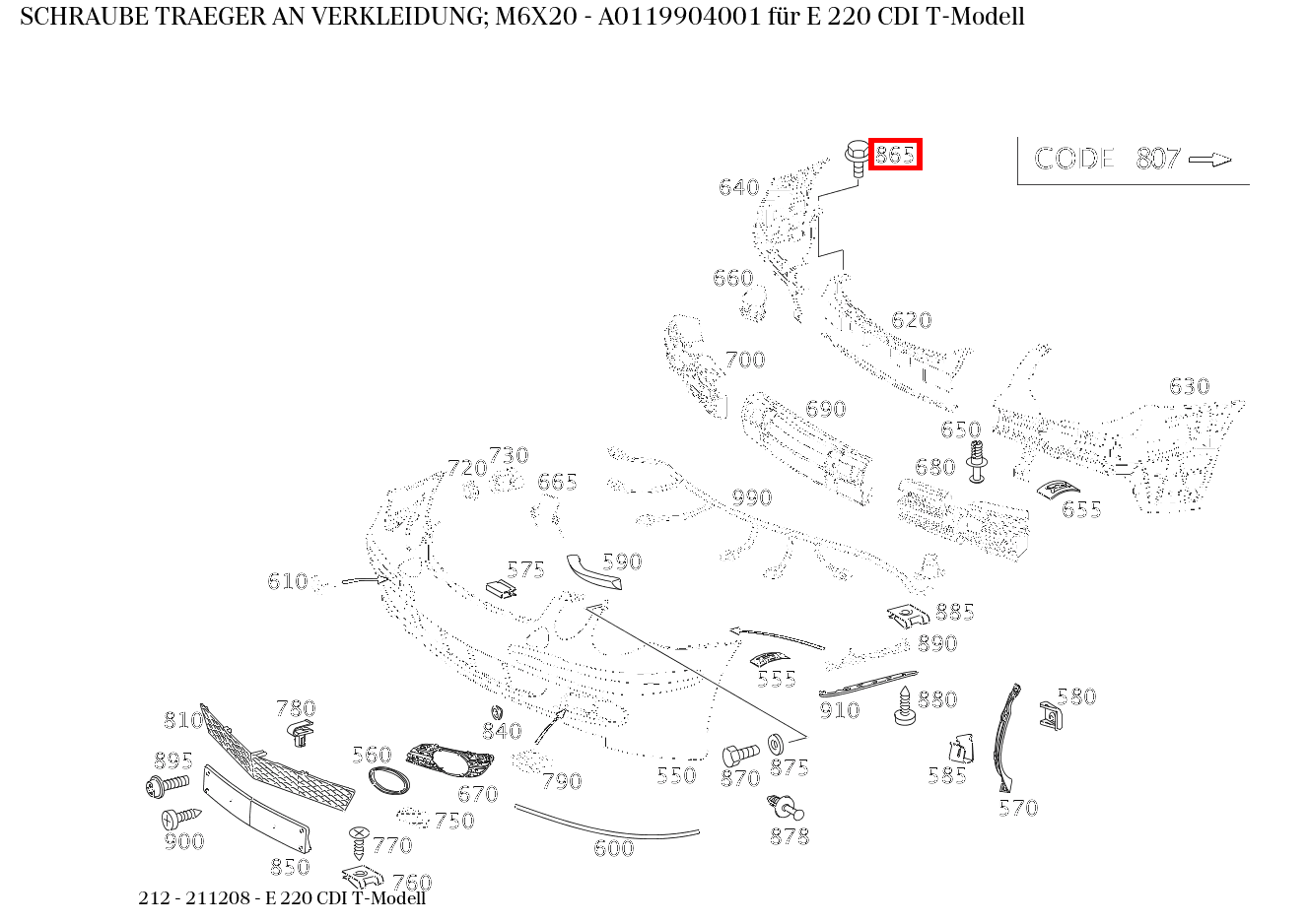 Schraube TRAEGER AN VERKLEIDUNG; M6X20 E 220 CDI T-Modell 212