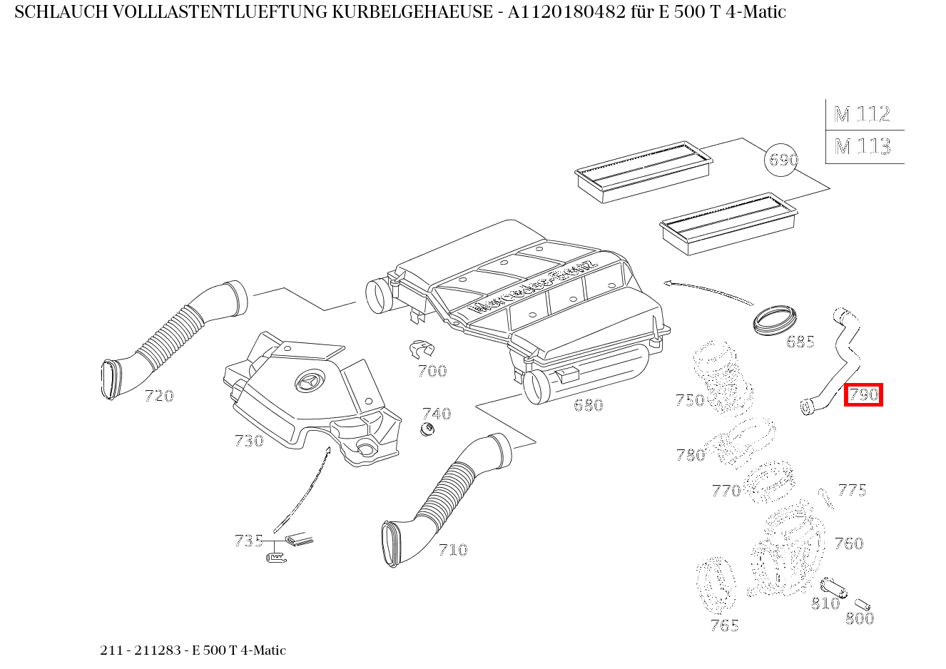 Schlauch VOLLLASTENTLUEFTUNG KURBELGEHAEUSE E 500 T 4-Matic 211 Schlauch VOLLLASTENTLUEFTUNG KURBELGEHAEUSE E 500 T 4-Matic 211