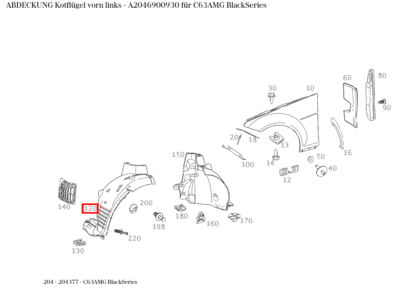 Abdeckung Kotflügel vorn links C63AMG BlackSeries 204 Abdeckung Kotflügel vorn links C63AMG BlackSeries 204