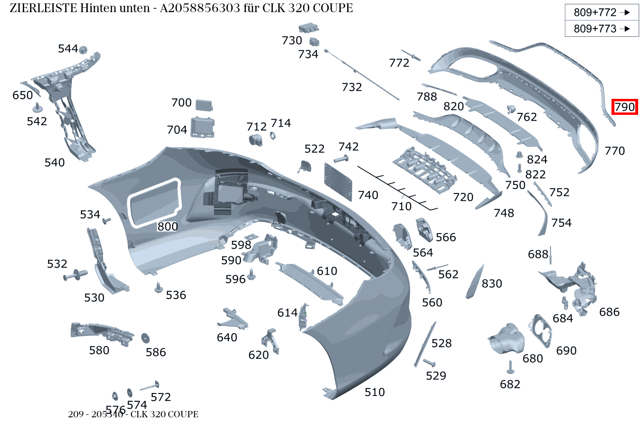 Zierleiste Hinten unten CLK 320 COUPE 209 Zierleiste Hinten unten CLK 320 COUPE 209