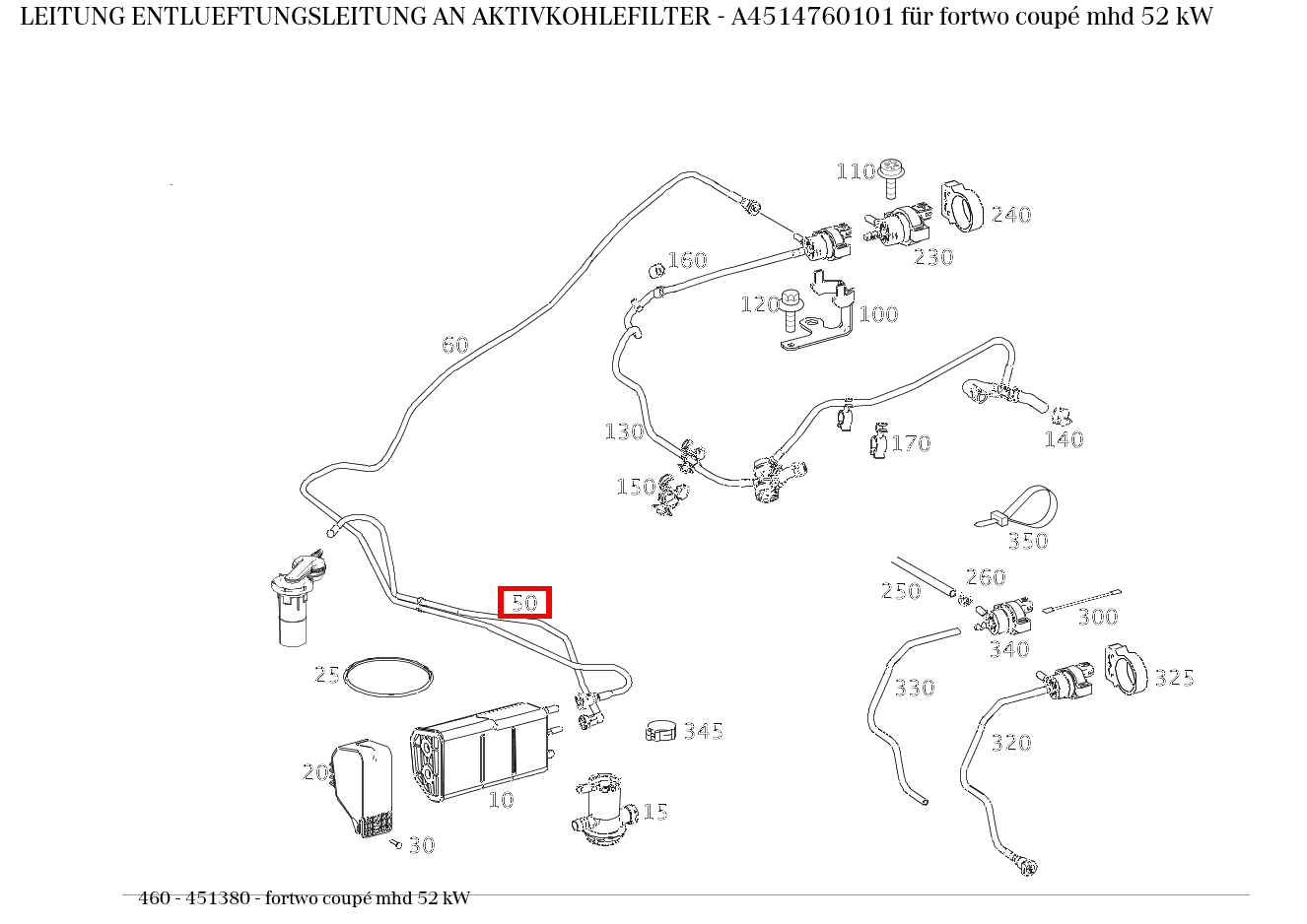 Leitung ENTLUEFTUNGSLEITUNG AN AKTIVKOHLEFILTER fortwo coupé mhd 52 kW 460 Leitung ENTLUEFTUNGSLEITUNG AN AKTIVKOHLEFILTER fortwo coupé mhd 52 kW 460