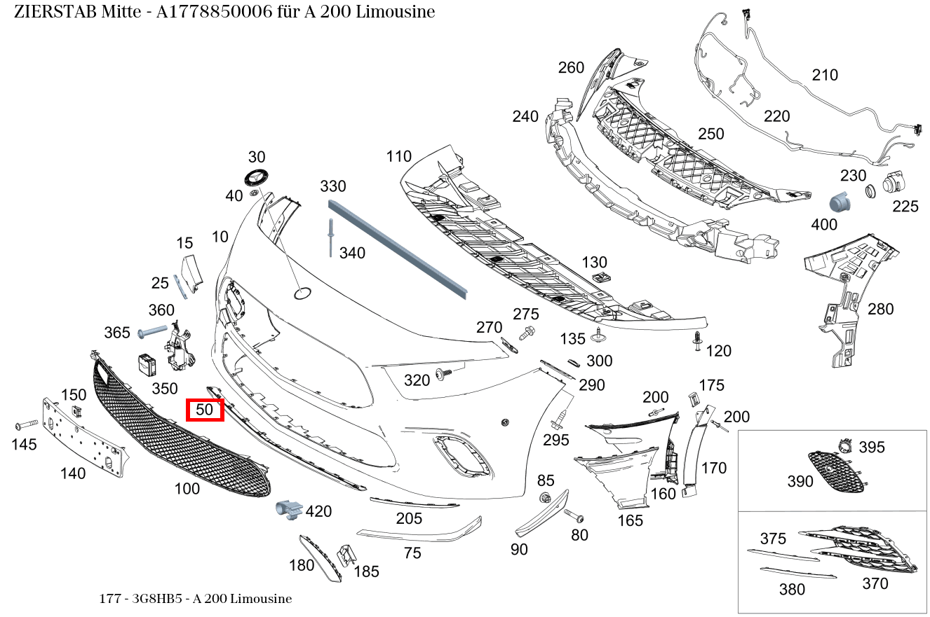Zierstab Unten, Mitte für CLA 118, A 177-Klasse kaufen 