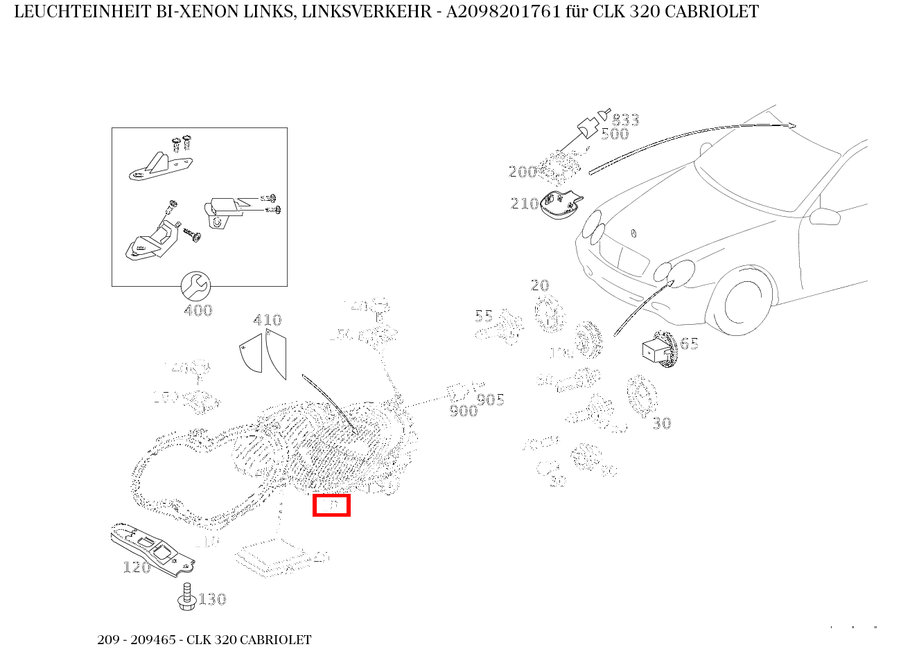 Leuchteinheit BI-XENON LINKS, LINKSVERKEHR CLK 320 CABRIOLET 209 Leuchteinheit BI-XENON LINKS, LINKSVERKEHR CLK 320 CABRIOLET 209