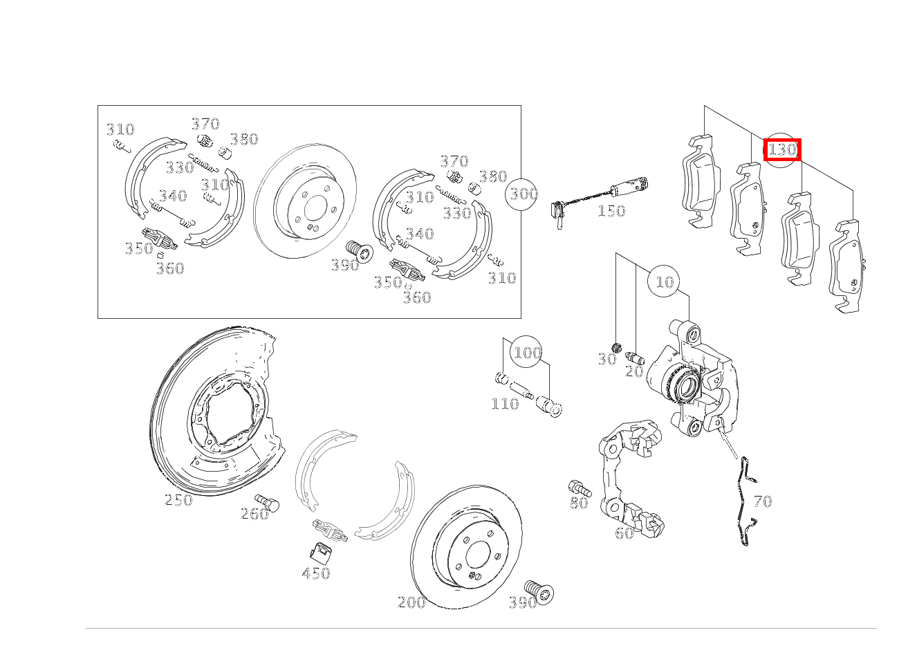 Teilesatz Bremsbelag Teilesatz, für Bremssattel aus Guss C 180 205