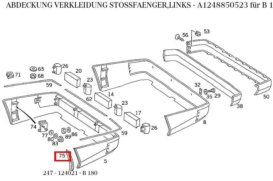Abdeckung VERKLEIDUNG STOSSFAENGER,LINKS B 180 247