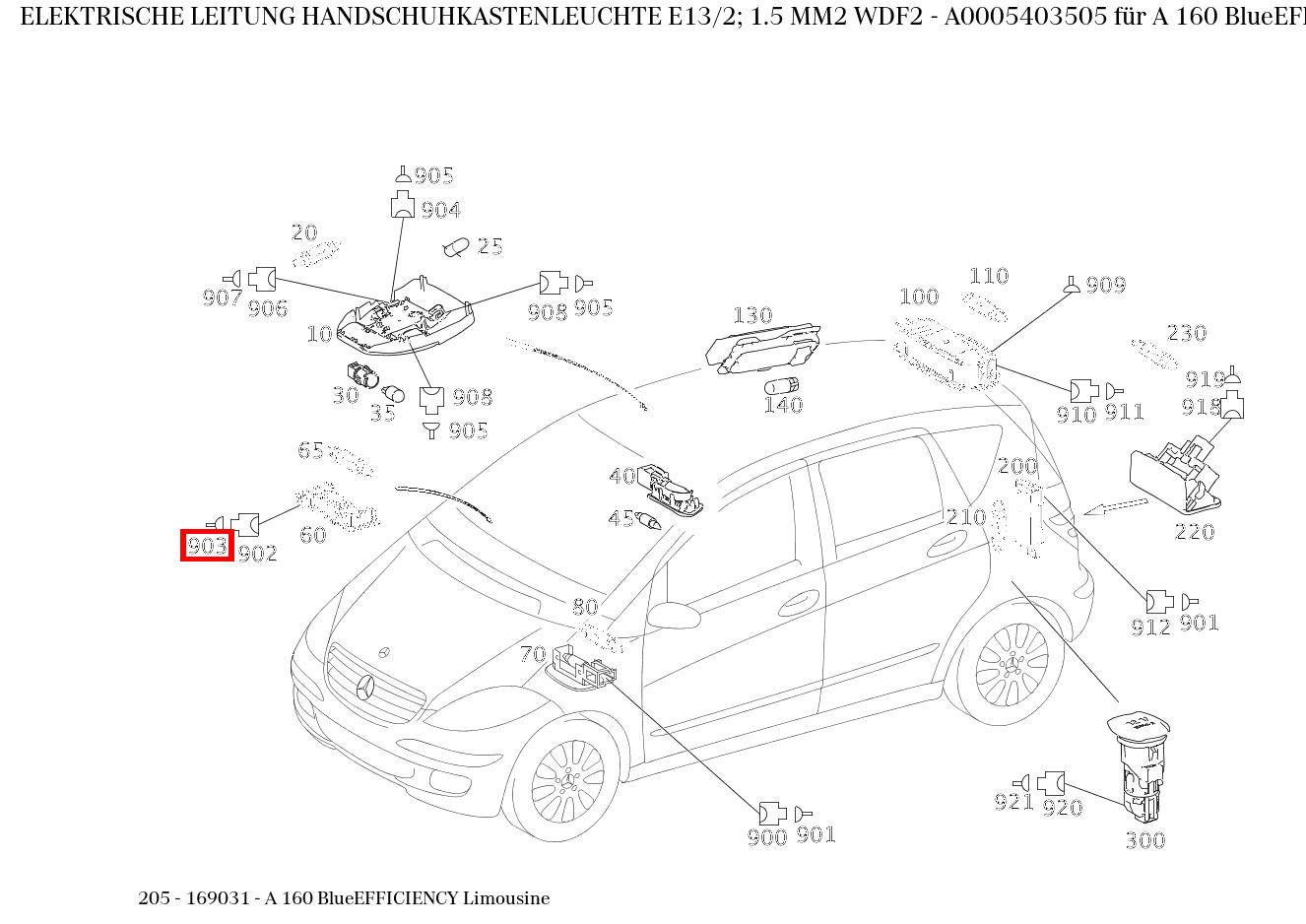 Elektrische Leitung HANDSCHUHKASTENLEUCHTE E13/2; 1.5 MM2 WDF2 A 160 BlueEFFICIENCY Limousine 205