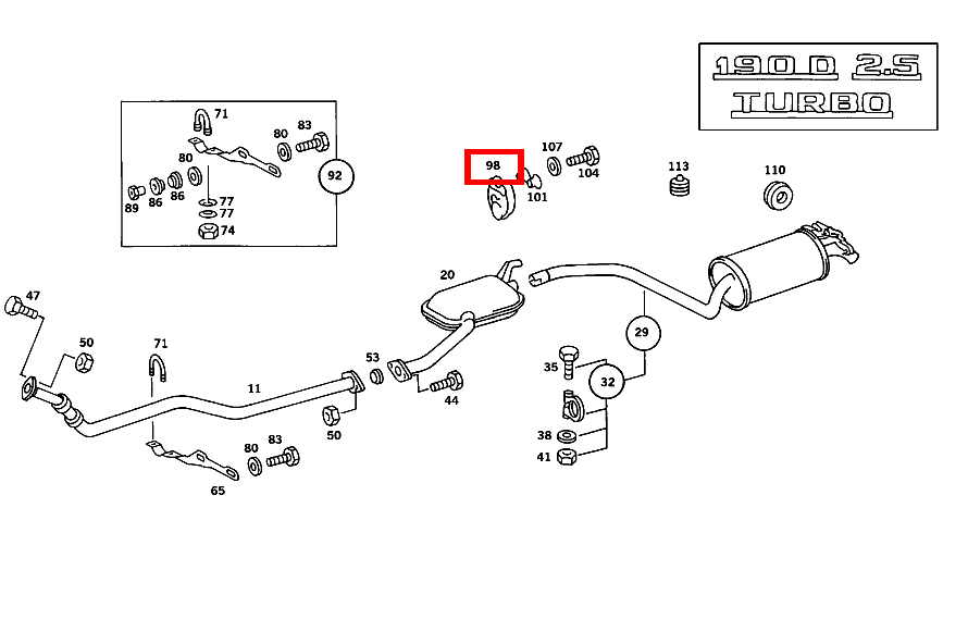 Platte AUFHAENGUNG HAUPTSCHALLDAEMPFER 190 D 2.5 Turbo 201
