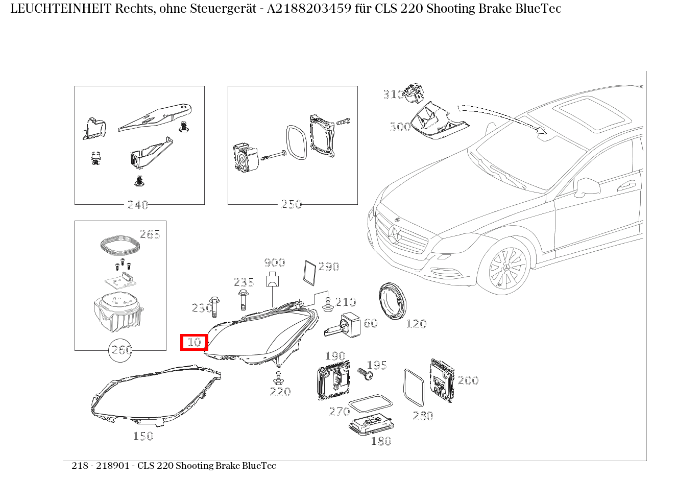 Leuchteinheit Rechts, ohne Steuergerät CLS 220 Shooting Brake BlueTec 218