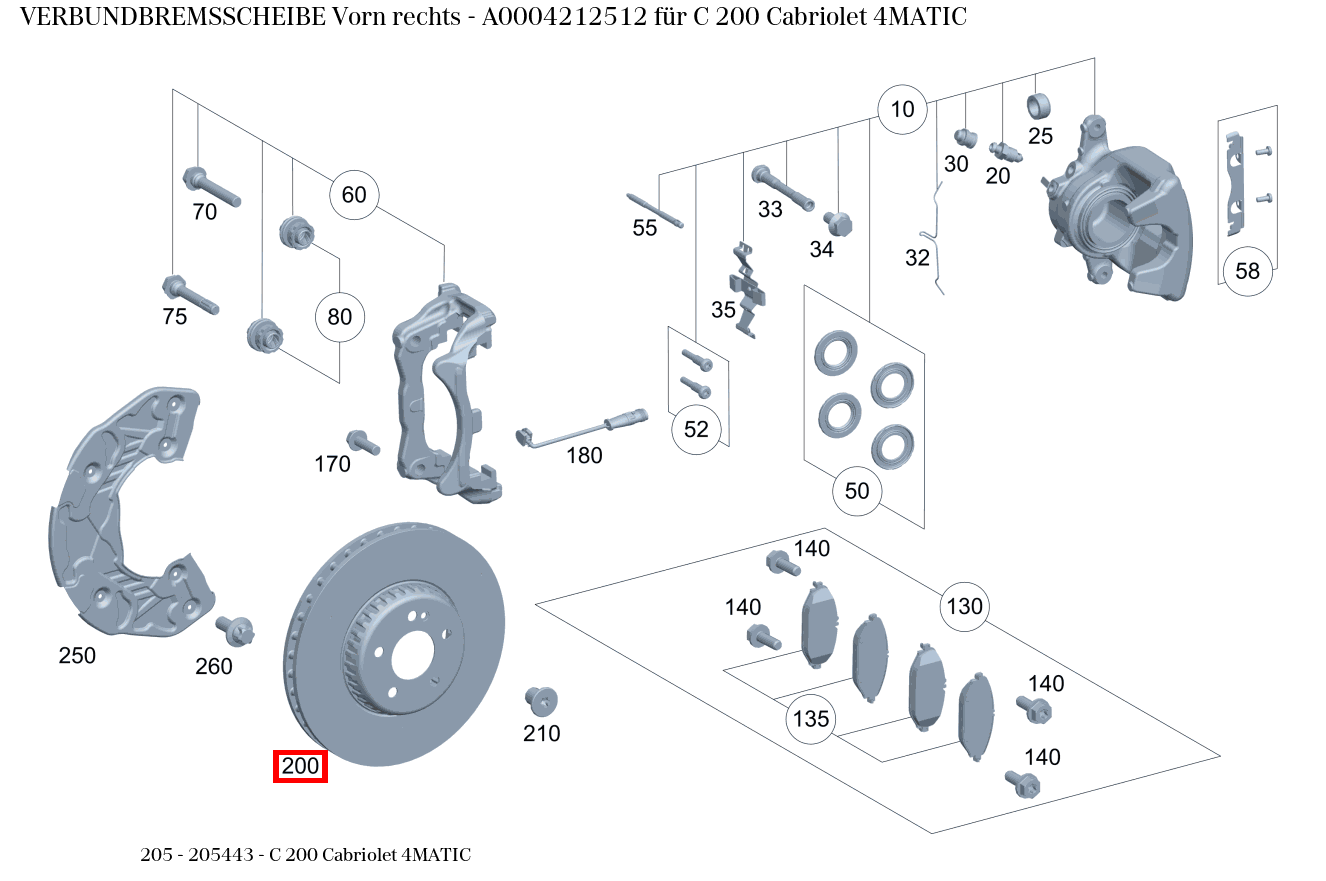 Verbundbremsscheibe Vorn rechts C 200 Cabriolet 4MATIC 205 Verbundbremsscheibe Vorn rechts C 200 Cabriolet 4MATIC 205