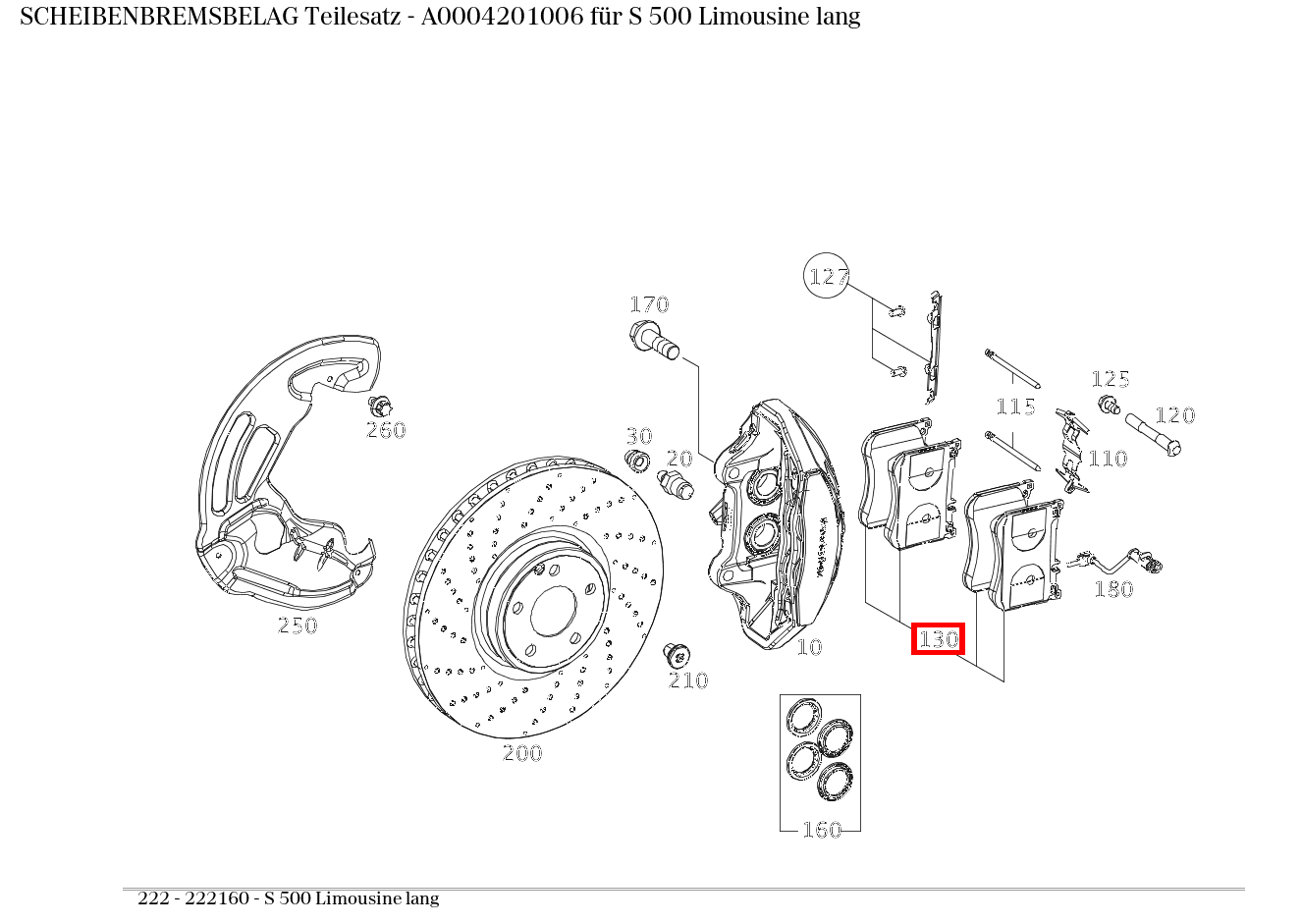 Scheibenbremsbelag Teilesatz S 500 Limousine lang 222
