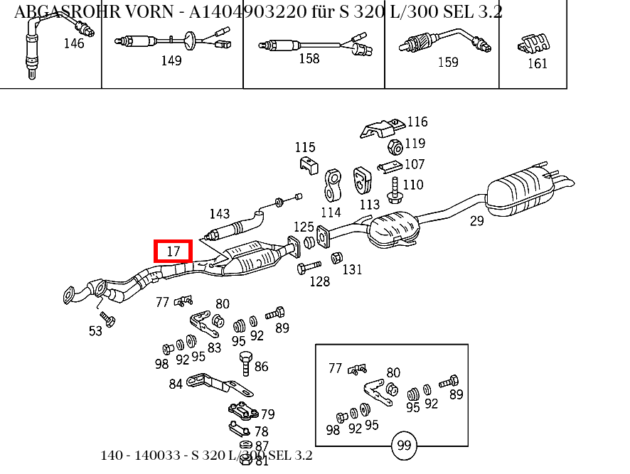 Abgasrohr VORN S 320 L/300 SEL 3.2 140