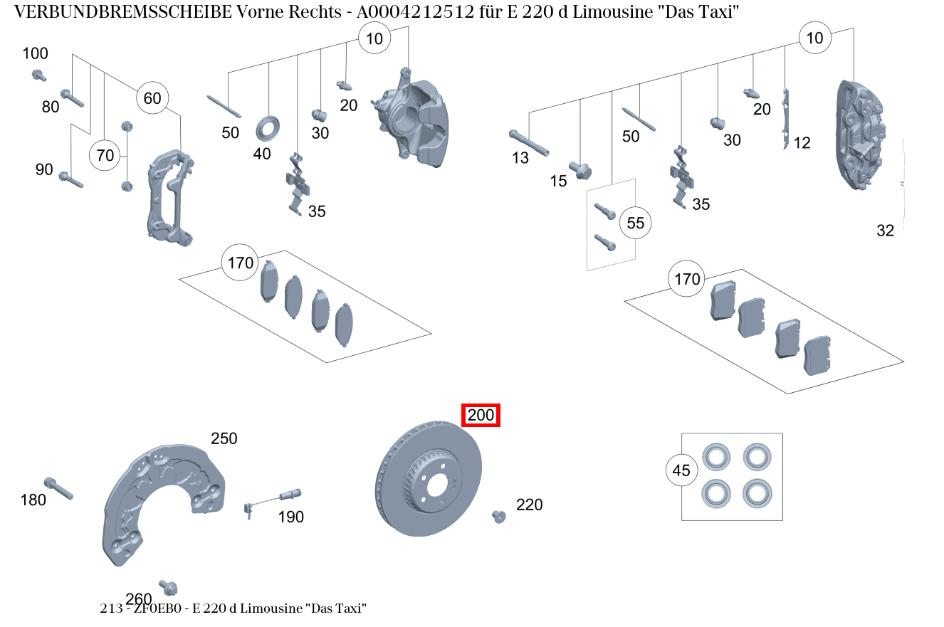 Verbundbremsscheibe Vorne Rechts E 220 d Limousine "Das Taxi" 213 Verbundbremsscheibe Vorne Rechts E 220 d Limousine "Das Taxi" 213