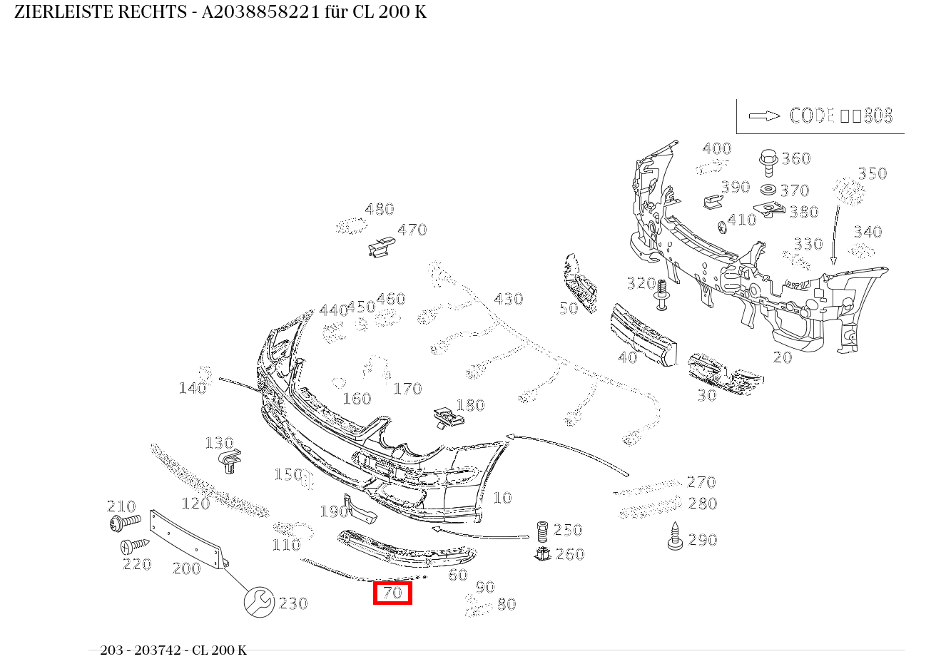 Zierleiste RECHTS CL 200 K 203